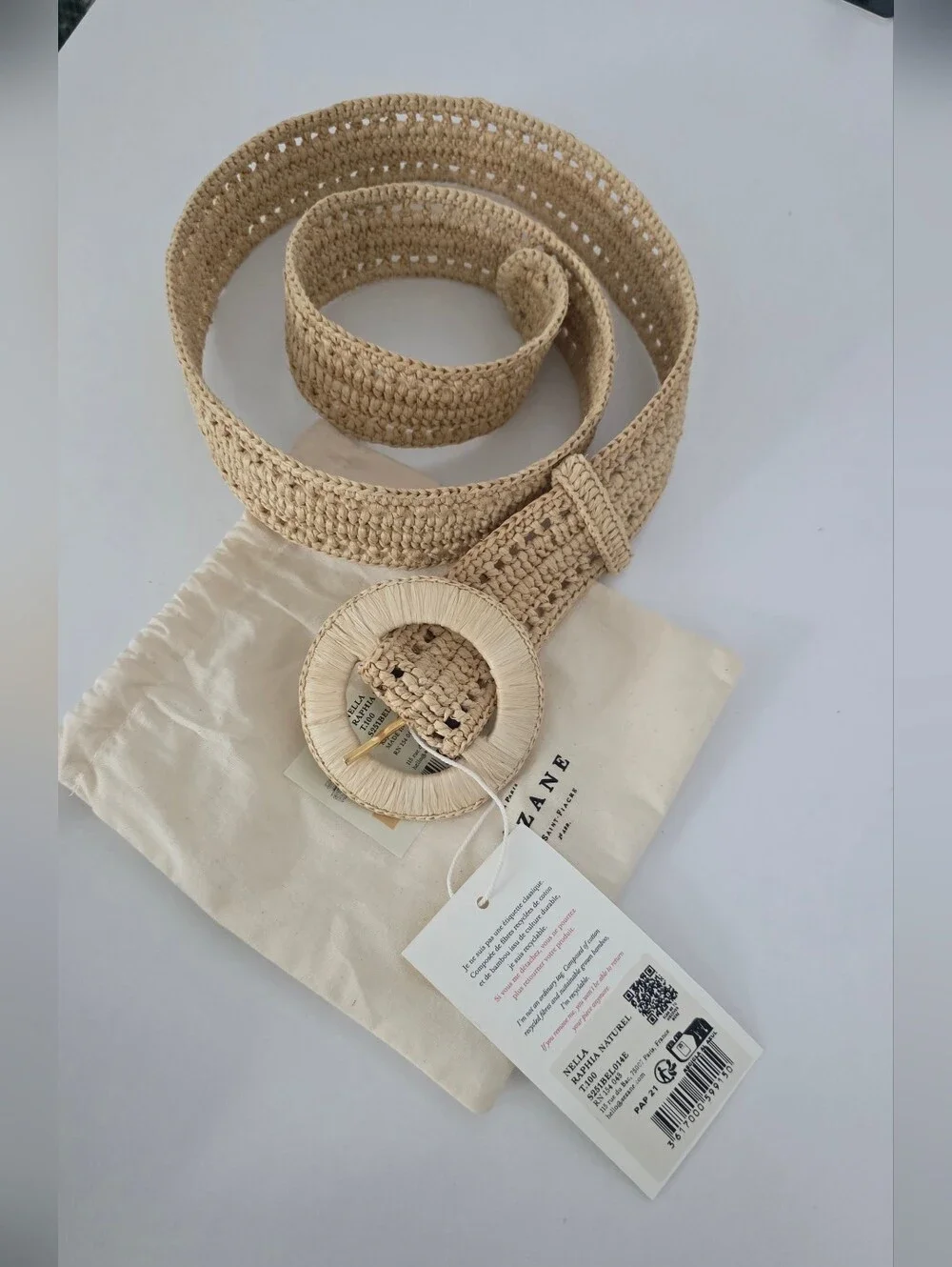 NWT SEZANE Nella Woven Raffia Belt in Natural